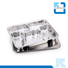 5 Compartment Butterfly Shape Stainless Steel Fast Food Serving Tray Food Divider Plate